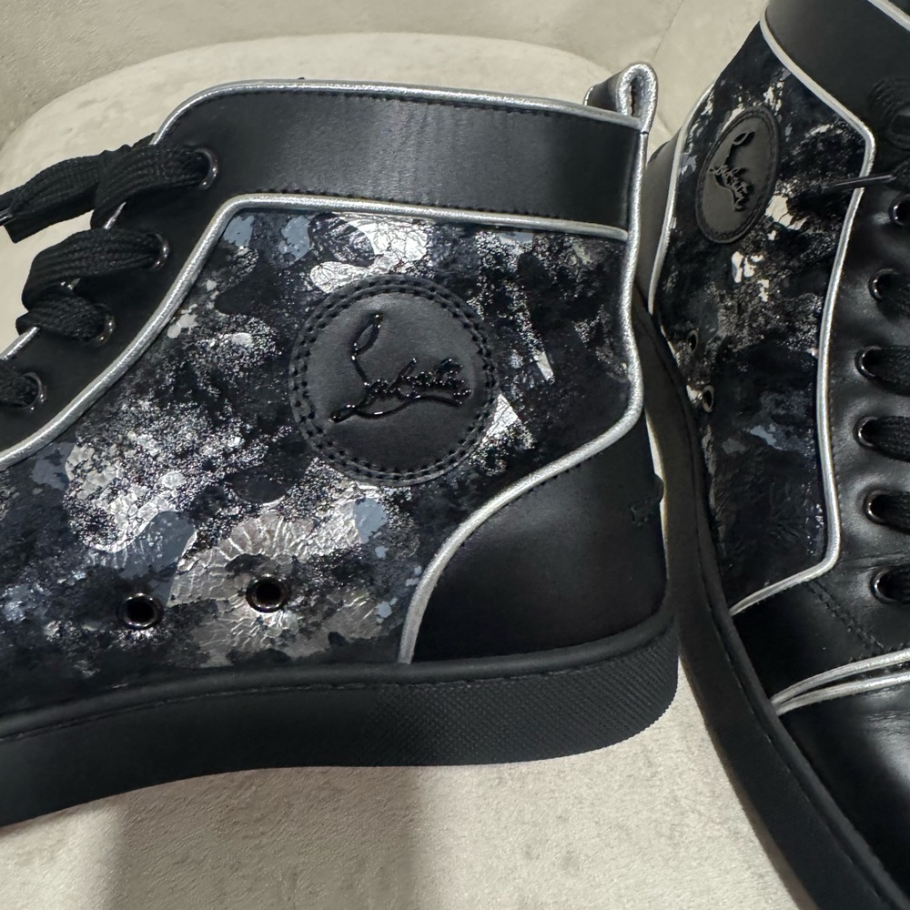 Christian Louboutin Black and Silver High-Top Sneakers - Picture 4 of 11